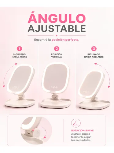 Espejo Luz Led Tactil Recargable Cuadrado Maquillaje Usb
