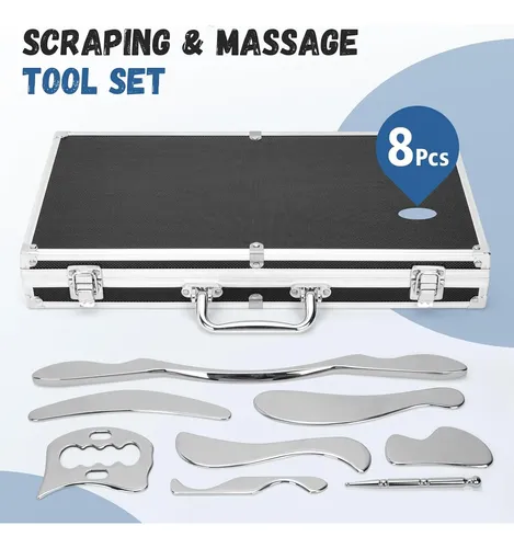 Set 8 En 1 Gua Sha Acero Inoxidable Masaje Portátil