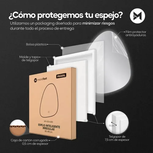 Espejo Luz Led Touch/táctil Inteligente Baño Premium Desempañante Fría/cálida/neutra Irregular Moderno 60x80cm Regulación De Brillo