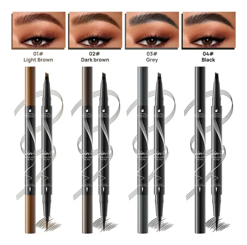 Lápiz Para Cejas 2 En 1 Impermeable Negro Microblading