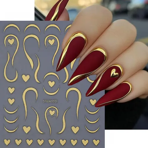 6 Pegatinas Metálicas Para Uñas Con Forma De Corazón Con For