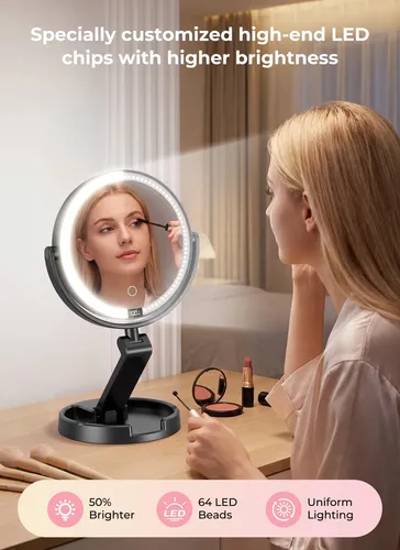 Espejo De Maquillaje Con Luz Led 1x 10x Recargable Negro