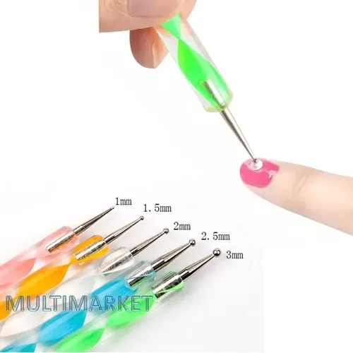 Kit 5 Pinceles Doble Punta Goma Silicona Y Dotting Punteros