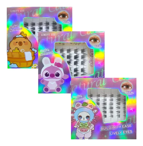 Kit Extensión De Pestañas Cluster De Punto Postizas 30d X3