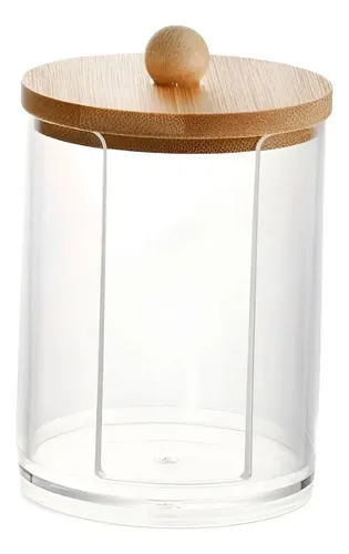 Organizador Cosméticos Maquillaje Acrílico Tapa Bambú 9x7cm