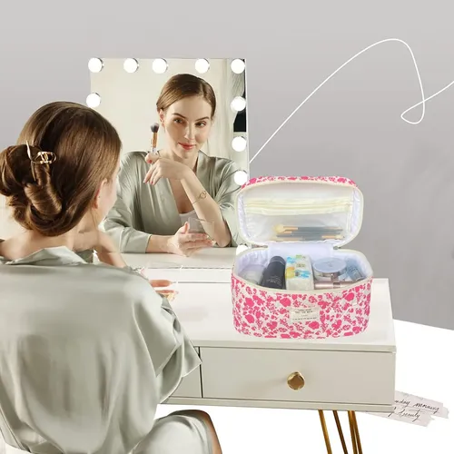 Bolsa De Cosméticos Wyj Floral De Algodón De Gran Capacidad,