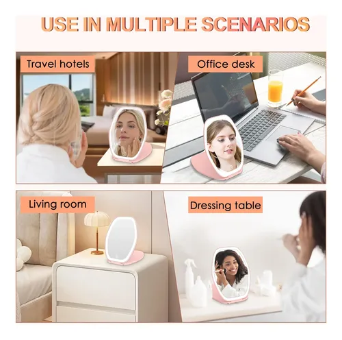 Espejo De Maquillaje De Viaje Con Luz: Espejo Portátil Con 3
