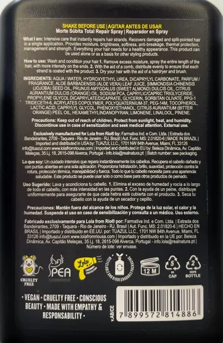 Spray Reparador Capilar Y Protector Térmico Lola Morte Súbit