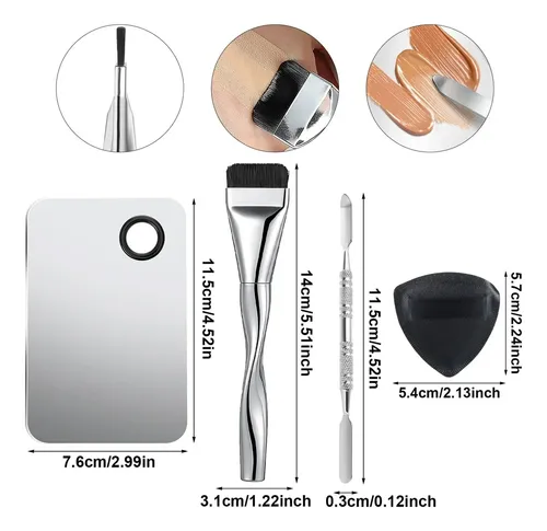 Paleta Mezcladora De Maquillaje Con Espatula Y Brocha 4pz