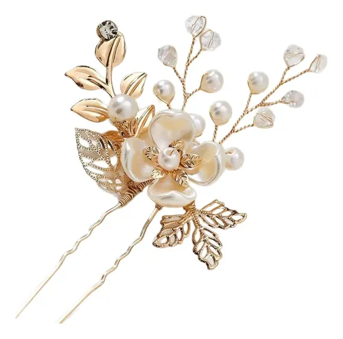 Horquilla De Novia China Con Perlas Retro, Flor Hecha A Mano