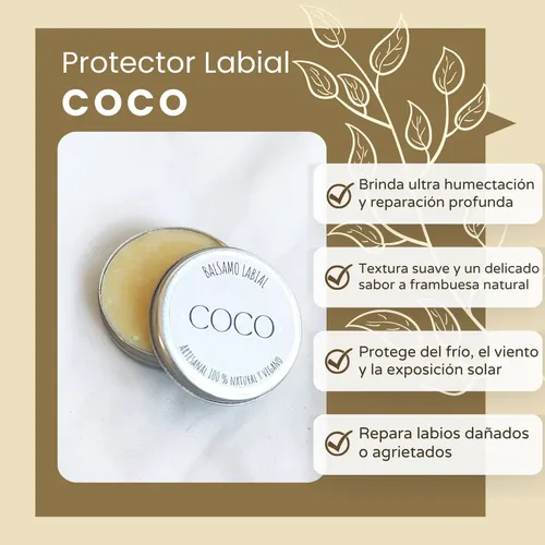 Protector Labial Bálsamo Sabor Coco Natural Cacao Humecta