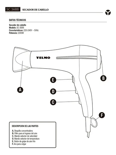 Secador Sc3688 Y Planchita De Cabello Ap3388 Yelmo Esencial