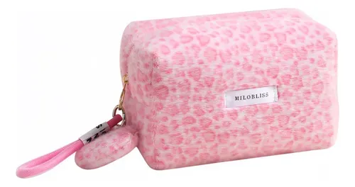 Bolso De Maquillaje Felpa Leopardo Marrón Hexagonal Grande