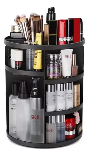Organizador Maquillaje Giratorio 360 6 Compartimentos Emuna Bazar Negro