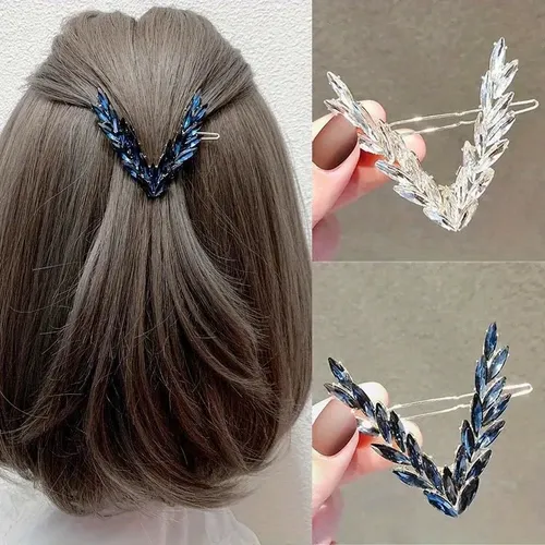##pasador De Cabello En V Tipo Hojas Elegante 1pcs Navy Blue