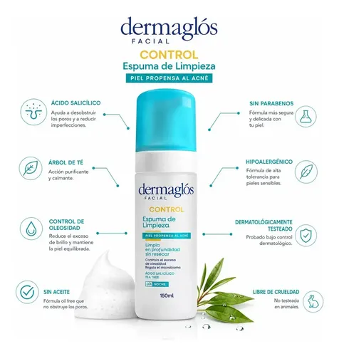 Dermaglós Espuma De Limpieza Control Piel Propensa Acné 150m Acneica Día/noche