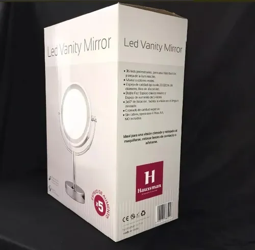 Espejo Cromado Iluminado Por 36 Leds – Aumento X5 – 20.32cm