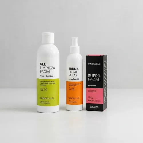 Kit Biobellus Gel Limpieza Facial + Bruma Relax + Suero Niacinamida Rostro