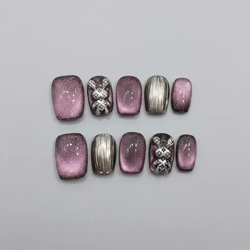 Uñas Postizas Press On Cortas Decoradas 3d Ojo De Gato Y2k