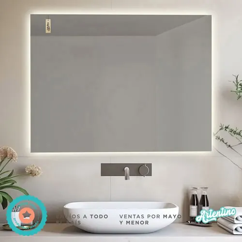 Espejo Luz Led De Pared Baño Rectangular Moderno 100×80 Cm