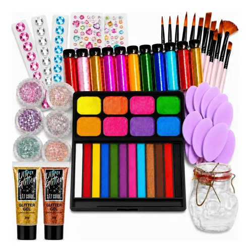 Face Paint 20 Colores, Glitter Y Pinceles Unagenia