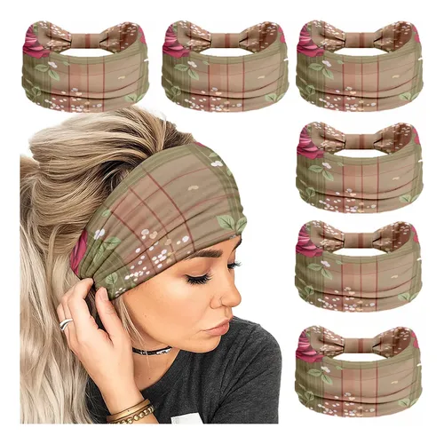 Paquete De 6 Cintas Elásticas Para El Pelo, Anchas Y Gruesas Wide Headband 6 Pieces