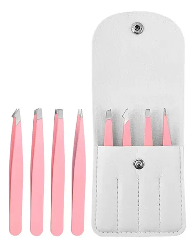 Set De 4 Pinzas Profesional De Acero Inoxidable Para Cejas