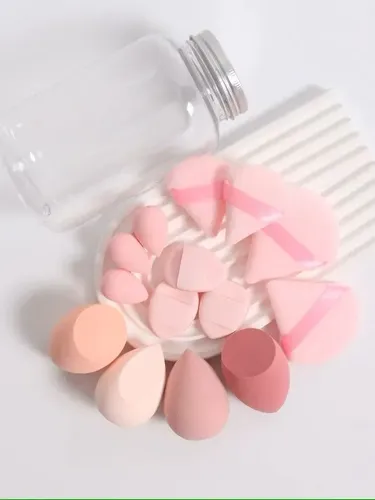 Set De Esponjas De Maquillaje X9 Con Frasco Organizador