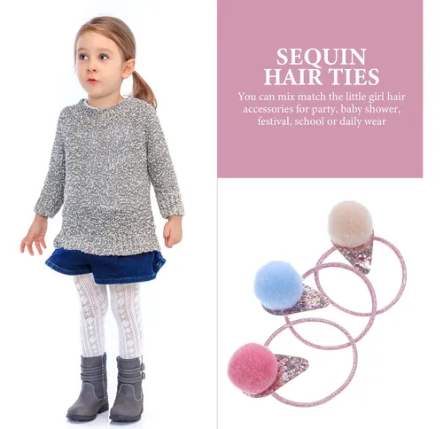 12 Pinzas De Pelo Con Bolas De Peluche Y Lentejuelas, Elásti