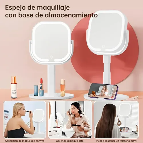 Tgb Q Espejo De Maquillaje Led Cuadrado Toque Usb Con Luz W