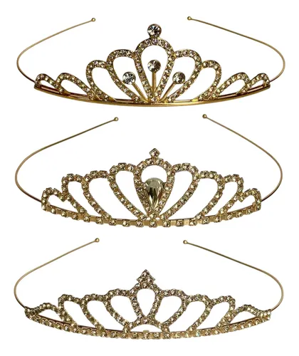 Corona Dorado Tiara Strass Ideal Fiesta Disfraz Etc X8 Unid