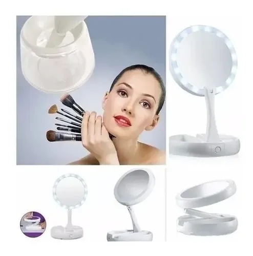 Espejo Con Luz Led P/maquillaje C/aumento Doble Faz Plegable