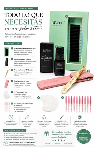 Kit Extensiones De Pestañas+adhesivo Pegamento+pinza Diyday