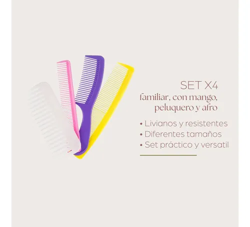 Peine Cabello Set X 4 Zeva Cosmetics