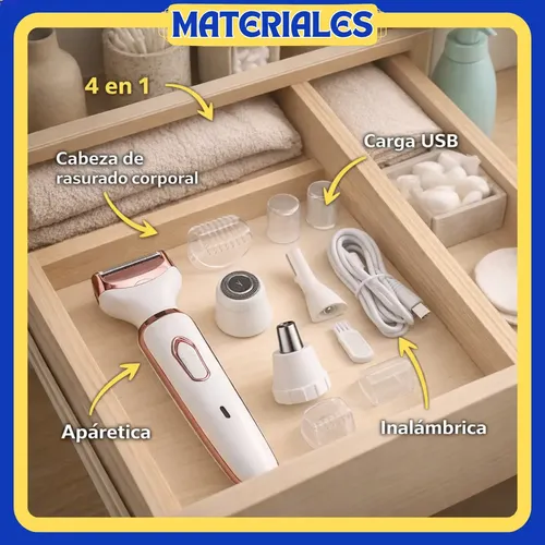Depiladora Electrica 4 En 1 Portatil Usb Mujer Cuerpo Facial Color Blanco