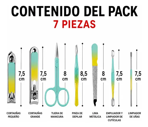 Set Manicura 7 Piezas Con Estuche Portátil Rígido Kit 11cm