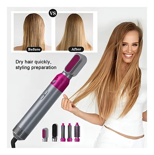 Secador de pelo Genérica 5 en 1 plateado con fucsia