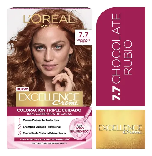 Kit Tintura Excellence Creme Tono 7.7 Chocolate Rubio
