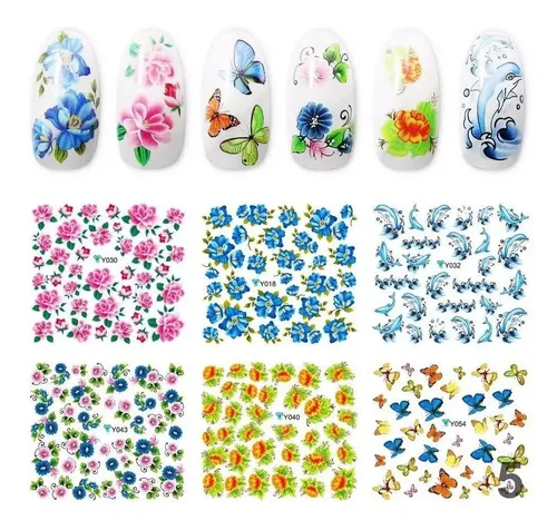 10 Planchas Stickers Al Agua Tatoo Deco Nails Lefemme