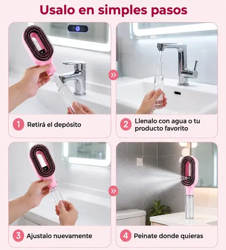 Cepillo Desenredante Antifrizz Con Spray 2 En 1 Atomizador