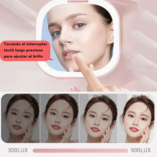Espejo De Maquillaje De Viaje Recargable Con Led De Doble Cara, Color Rosa