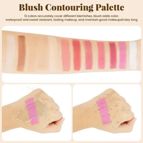 Aliip Paleta De Rubor En Crema De 12 Colores, Resaltador /