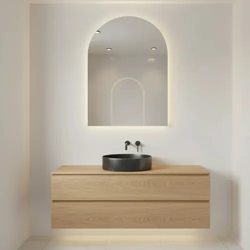 Espejo medio punto de pared Design Forever Pirgos Led con luz cálido o frío de 90cm x 60cm corriente eléctrica marco pulido brillante