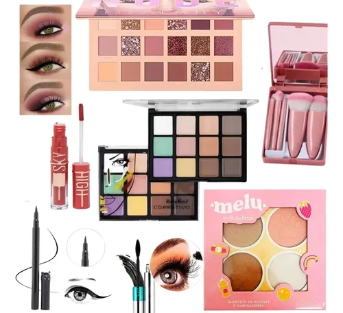 Kit De Maquillaje Sombras Tono Nude Glitter Rimel 4d Regalos