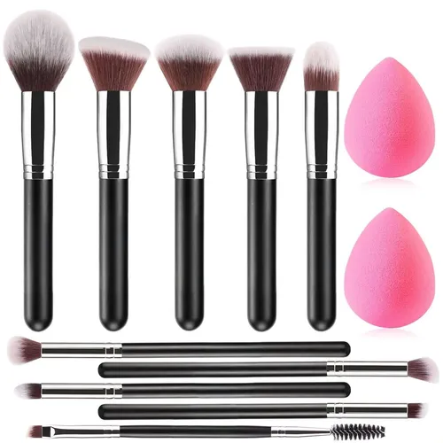 Juego De 10 Brochas De Maquillaje Y 2 Esponjas De Maquillaje