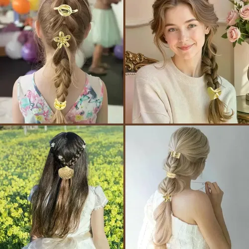 7 Pcs Ligas Para Cabello De Metal,el Sticas Diademas Doradas Gold