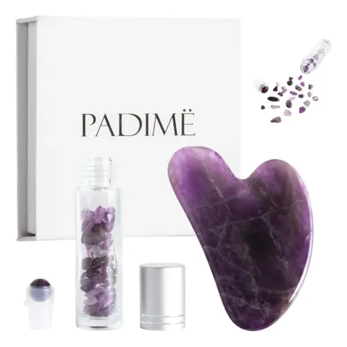 Set De Masaje Padimë Premium 2 En 1 Amethyst Gua Sha + Botel