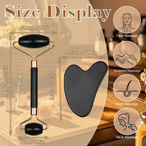 Set Gua Sha Y Rodillo Facial Ao Yee Zgl Resina Negro