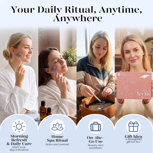 Set Masajeador Facial Baimei Rodillo Y Gua Sha Azul
