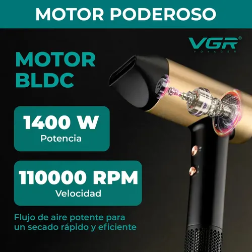 Secador De Pelo Profesional Vgr V-441 1400w 4 Temperaturas Negro Y Dorado